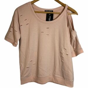 Central Park West Distressed Ripped Retro Peach T-Shirt Short Sleeve Small S